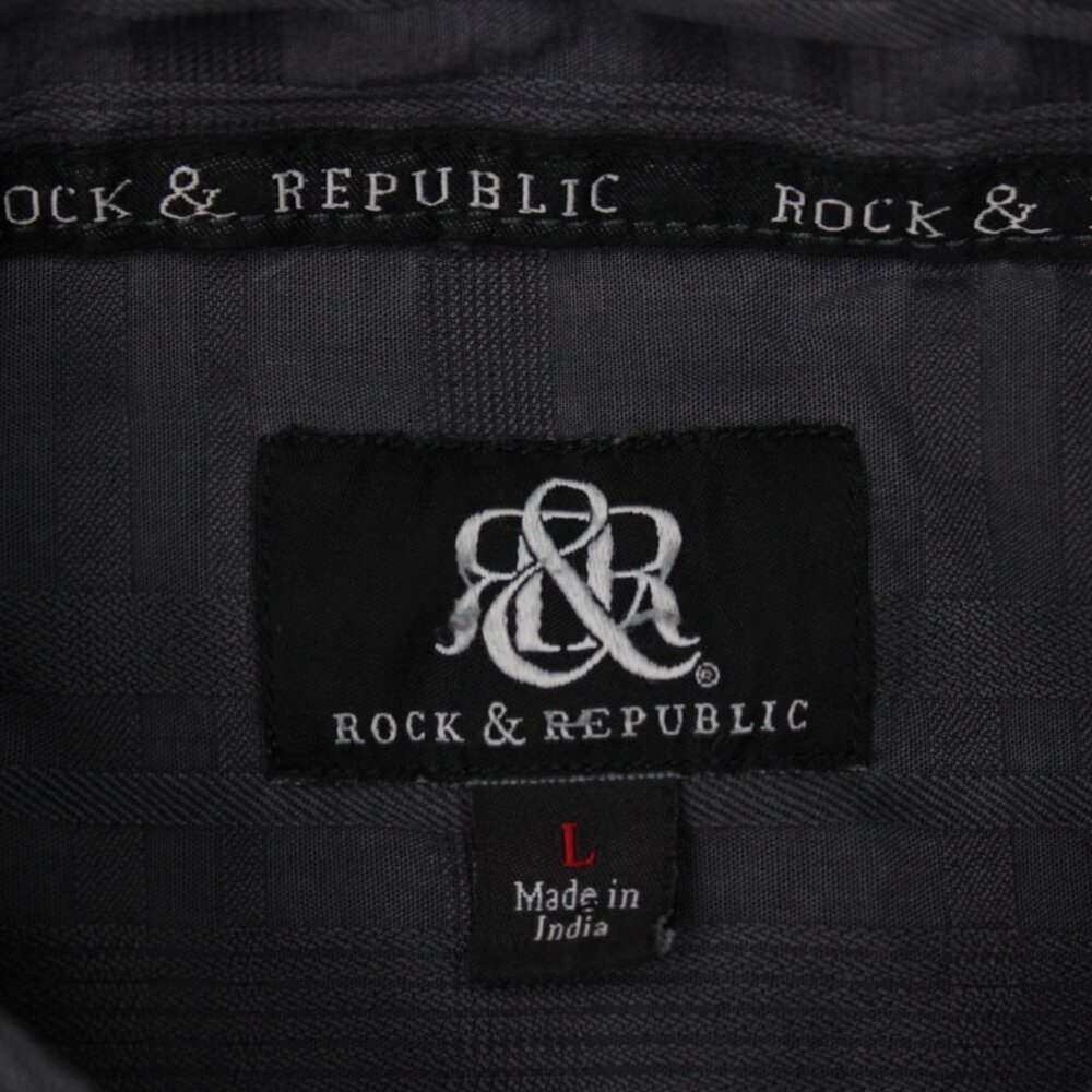 Rock & Republic Roll Tab Shirt Mens Large Gray Textured Cotton L/S Button Up - Picture 8 of 13